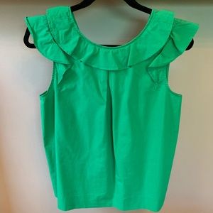 J Crew Green Poplin Sleeveless Ruffle top size 8.